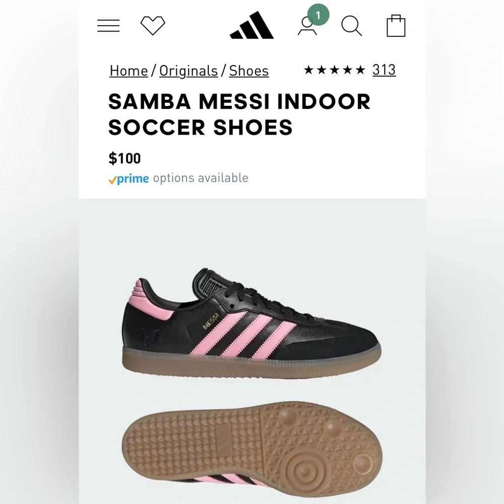 NIB ADIDAS MESSI SAMBA MENS INDOOR SOCCER LEATHER SHOES CORE BLACK/PINK SZ10 - Picture 4 of 17